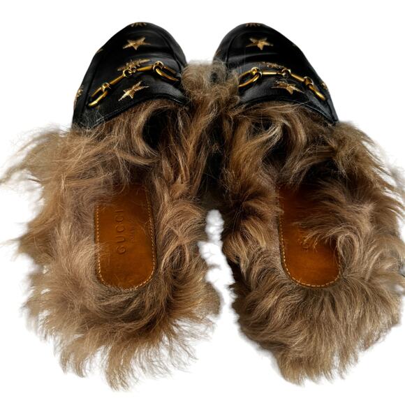 Gucci Horsebit Bee Princetown Fur Mules Loafers Black Size EU 37 US 7 - Picture 9 of 15